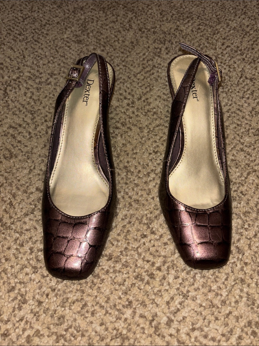 Dexter Metallic Eggplant Purple Croc-Embossed Slingback Shoes 7.5